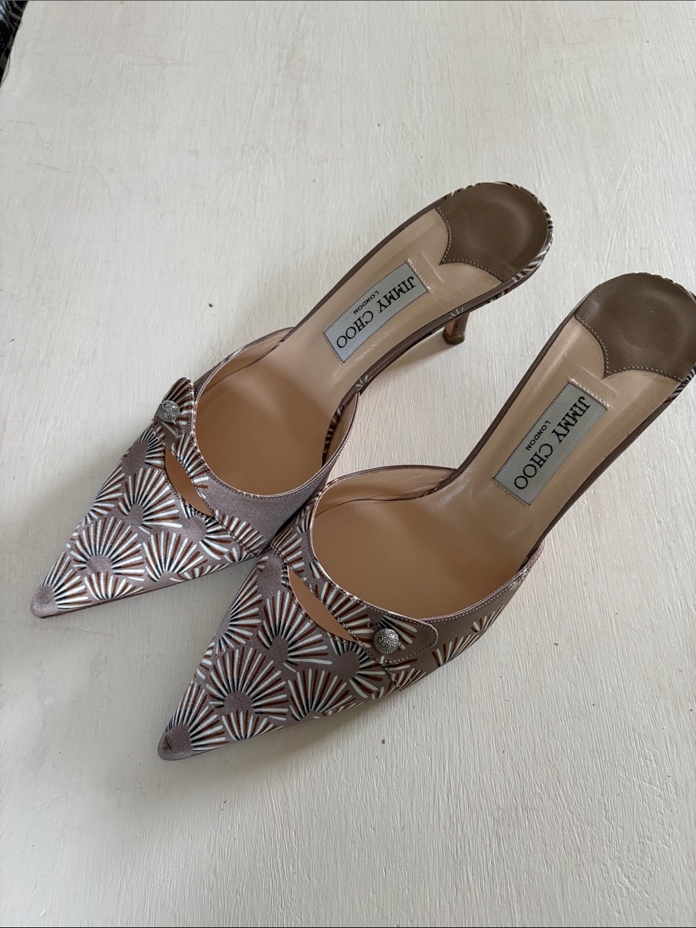 Jimmy Choo Metallic taupe Gold Pointed-Toe Mules Sz 41/9.5-10